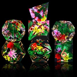 SIQUK 7 Piece Polyhedral Dice Set 7 Polyhedral Dice Dice D4 D6 D8 D10 D12 D20 D% Game Dice for Dungeons and Dragons DND RPG MTG, Green Leaf