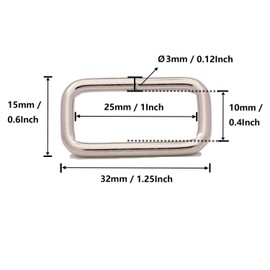 Metal Rectangle Ring Buckles Square Strap Webbing Belt Rings for Bag Purse Non Welded 1 x 3/8 Inch, Silver, Pack of 50