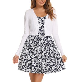 Yukiuiny Women's Bolero Elegant Festive Long Sleeve Short Cardigan with Buttons Soft Jacket for Dress Top for Autumn Spring, White