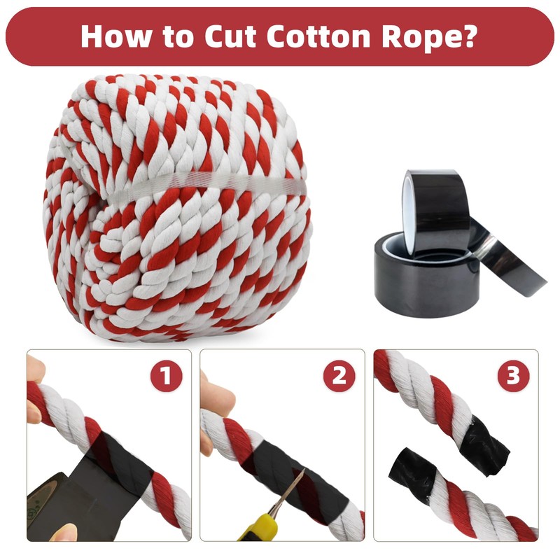 BONSINY Red Cotton Rope 3/4 inch x 100 feet -