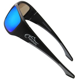 Fishoholic Pro Series Polarized Fishing Sunglasses - 5 Colors - L/XL - Camo, Blue Mirror, Black - UV400 (C-MB-BLUamb-gry)