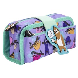 Fringoo - Cool Funny Sillicone Patch Kids Pencil Case | 2 Zipped Compartments and Large Stationery Pouch | for Teenagers Or Kids | Great for School, Home Or University - Sup Sloth