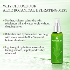 Aloderma Aloe Botanical Hydrating Mist Made with 82% Organic Aloe Vera - Soothing, Moisturizing, Lightweight Facial Spray with Panthenol - Refreshes, Invigorates Skin Throughout the Day, 120ml/4.23Oz