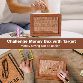 Homgaty Wooden Money Box, Savings Box Challenge 5000 Pounds Counting Money Box Wooden Money Tin With Erasable Pen,Cash Saving box Help Budget Boxes for Children