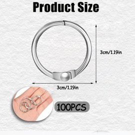 Yharnamite 100 Pcs Binder Rings, Index Card Rings, Binder Clips, 3cm Metal Loose Leaf Binder Rings, Book Binder Rings, Open Card Rings Key Chains for School, Home, Office(Silver)