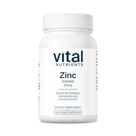 Vital Nutrients Zinc Citrate 30mg - Easily Absorbed Immune Support Supplement - Vegan Zinc Supplement - Gluten, Dairy, Soy Free - Non-GMO - 30mg - 90 