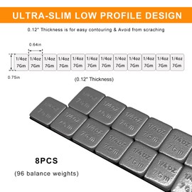 ZNDAW 96 PCS 1/4 Oz Adhesive Backed Wheel Weights, 0.25 Oz Stick on Tire Balancing Weights, Low Profile Easy to Peel Wheel Balancing Weights for Cars Trucks SUVs Motorcycles