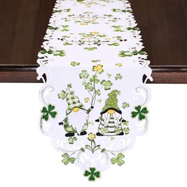 Grelucgo Embroidered Gnomes Table Runner for St. Patrick's Day, Spring Holiday Kitchen Dining Table Decoration (14x90 inches)