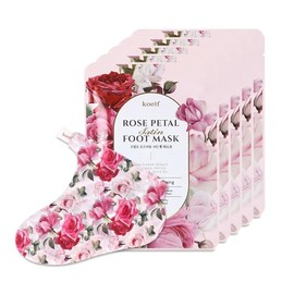 koelf Mascarilla de satén de pétalos de rosa (5 pares) – Cuidado de la piel coreano, calcetines nutritivos intensivos, máscaras de reparación de pies 