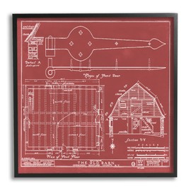 Stupell Industries Detailed Diagram Blueprint Old Barn Floor Plan, Design by Annie Warren, Red, 17 x 30