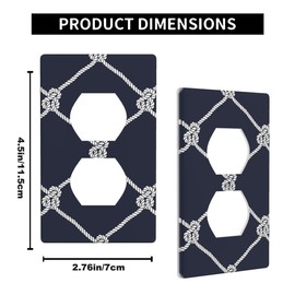Pznen Nautical Rope Outlet Covers White Fishing Net Marine Knots Dark Blue Wall Plate Duplex 1-Gang Standard Plug Cover Home Decorative Office