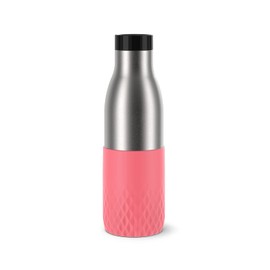 Emsa N31108 Bludrop Sleeve Drinking Bottle, 0.5 Litres, 100% Leak-Proof, Quick-Press Closure, Ergonomic 360° Drinking Enjoyment, 12 Hours Warm, 24 Hours, Dishwasher Safe Stainless Steel, Coral