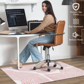 Office Chair Mat for Hardwood & Tile Floor 48"x60",Modern Boho Abstract Pink Computer Chair Mat for Rolling Chairs Carpet,Low-Pile Rubber Backing Under Desk Non Slip Gaming Rug Large Protector Mat