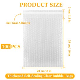 PerKoop 100 Pcs 8" x 10" Bubble Cushion Wrap Bags Bulk, Double Wall Bubble Cushion Wrap Pouches, Clear Protective Bags Thickening Shockproof for Shipping Packing Storage Moving