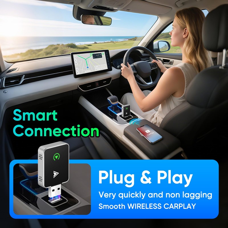 Upgraded Wireless CarPlay Adapter, 2-in-1 Mini Size CarPlay & Android