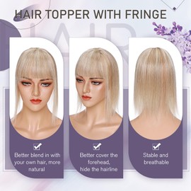 Elailite Women's Real Hair Topper, Mono Hairpiece, Pony Toupee, 150% Density Clip-In Topper Extensions, Remy, Straight, 10 Inches, 25 cm, 32 g, #18/613 Ash Blonde and Bleached Blonde