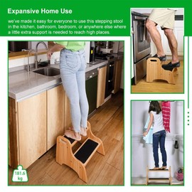 StrongTek Wooden 2 Step Stools for Kids, Toddler with Non-Slip Stepping Surface, Portable Stool with Handles for Bathroom Kitchen and Bedroom, 350 lbs Capacity (Natural)