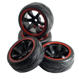 ShareGoo 12mm Hex Wheel Rims & Rubber Tires Compatible with Redcat HPI Tamiya HSP RC 1/10 on-Road Racing Touring Car (Pack of 4)