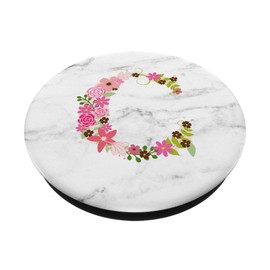 WHITE MARBLE PHONE GRIP PINK LETTER C INITIAL - C LETTER C