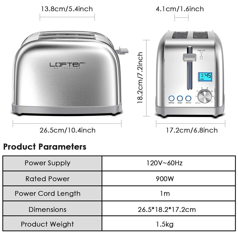 Lofter 2 Slicer Toaster with Bagel Function, Stainless Steel