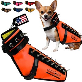 CoyoteVest Dog Harness Protection Vest, Reflective Dog Accessories with Spikes to Shield Your Pet from Raptor and Animal Attacks, Proudly Made in America (XS, Fluorescent Orange)