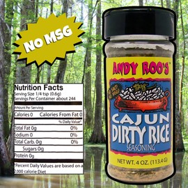 Andy Roo's Salt-Free Cajun Dirty Rice Creole Seasoning, 4 Ounce Shaker