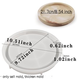 Megeladoty Striped Edge Round Tray Resin Mold Large Silicone Mold Concrete Molds for Epoxy Jesmonite Gypsum Cement Crafts Home Decor