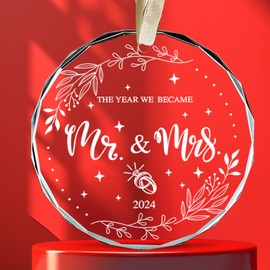 Wedding Gifts, The Year We Became Valentines Day Ornament 2024, Bridal Shower Gifts for Newlywed Couples, Bride, Groom, Crystal Glass Ornament Mr and Mrs Gifts