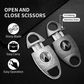 Cigar Cutter Stainless Steel Bronze Engraved V Cut Blade Cigar Guillotine (Silver1)