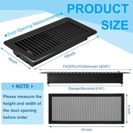 Therwen 12 Pcs Floor Vent Register with Magnetic Screen Cover Set Including 6 Pcs Walkable Steel Floor Register 6 Pcs Floor Vent Cover Mesh Filter for Home Floor Replace (Black,4" x 10")