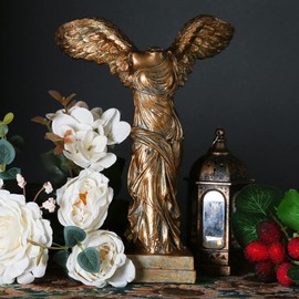 A.F.N.A.L Winged Victory of Samothrace Statue Decoration Gift, Greek & Roman Mythology Classical Goddess Indoor Figurine for Home & Office, Victoria Replica Resin Sculpture Art, 9.4" H (Gold Bronze)