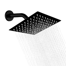SOLVEX Garselay Cabeza de Ducha de Lluvia Negro-8 Pulgadas Gran Cuadrada de Acero Ducha de Lluvia, Boquillas de Silicona Anti-Obstrucción para Aumentar la Presión,Ultra Fino Ahorro de Agua Regaderas Fijas,SP-50018-3