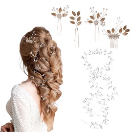 NICENEEDED Kopfschmuck Für Hochzeiten Mit Kristallperlen Und 4 Haarnadel Extra Lange Perlen Haarranke Braut Haarschmuck Stirnband Haarschmuck