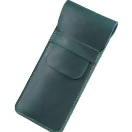 Leather Pen Case Holder Handmade Pens Pouch Crazy Horse Pen Protective Sleeve Cover, Green (L)