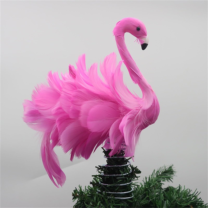 Pink Flamingo Christmas Tree Topper, Fluffy Feather Flamingo Tree Topper,