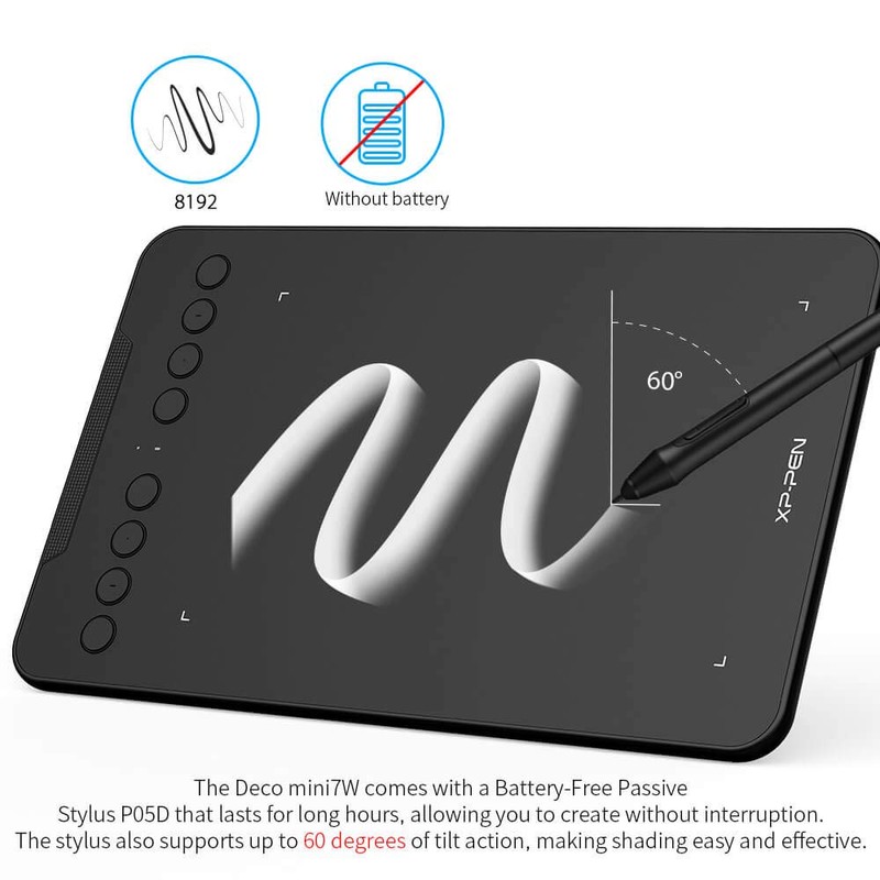XP-PEN Deco Mini 7W Grafiktablett, 7,03''x4,38'' Pad, 2.4G Wireless Stift
