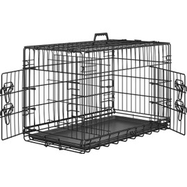 Topeakmart 30 in Small Animal Cage Double Door Bunny Cage Folding Rabbit Cage with Removable Tray Portable Hedgehog Cage with Divider Metal Ferret Cage, Black