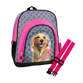 Cleo & Frank Children's Rucksack Set with Straps Chest Strap Grey Pink 4-8 Years