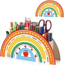 Pen Holder Children's Rainbow, Desk Organiser Made of Wood, Desk Office Organiser, Desk Organiser Rainbow, for Children, Home, Office Supplies, Classroom Organisation, Storage, Stationery