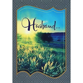 Designer Greetings Photo of Sunrise Over Hills and Fields Inside Thin Gold Foil Frame Religious Father's Day Card for Husband