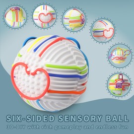 Sensory Activity Board Upgraded- 3D Sensory Activity Ball,Stress Relief Toy,Silicone Fidget Toy for Stress Relief,Anxiety,Autism,ADHD,Kids 3+ & Adults,with Travel Storage Bag & 16 Strings (White)