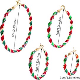 Dainty Candy Christmas Ornament Wreath Twist Hoop Earrings for Women Sensitive Ears Fashion Red Green Enamel Huggie Hoops Hypoallergenic Hooped Party Festival Jewelry Gifts 30mm 40mm 50mm 60mm (50mm)