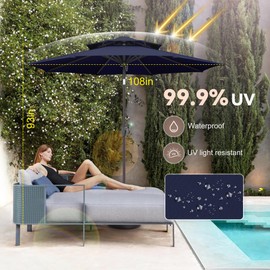 AckMizz 9ft Outdoor Patio Umbrella - 2 Tiers Table Umbrella Waterprool UV Protection, Sombrillas de Patio with Push Button Tilt&Crank, Sun Umbrella for Pool, Porch, Garden, Backyard(Dark Blue)
