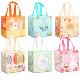 6PCS Happy Easter Egg Hunt Bags, Easter Bunny Carrot Chick Egg Bags with Handles, Easter Treat Bags, Non-Woven Easter Bags for Gifts Wrapping, Egg Hunt, Easter Party Supplies, 21×20×15cm