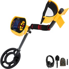 Happibuy Metal Detector Waterproof Disc Metal detectors Underwater Underground high Accuracy LCD Display Metal Detector for Adults and Children Headphone Automatic Detector (Yellow 3010)