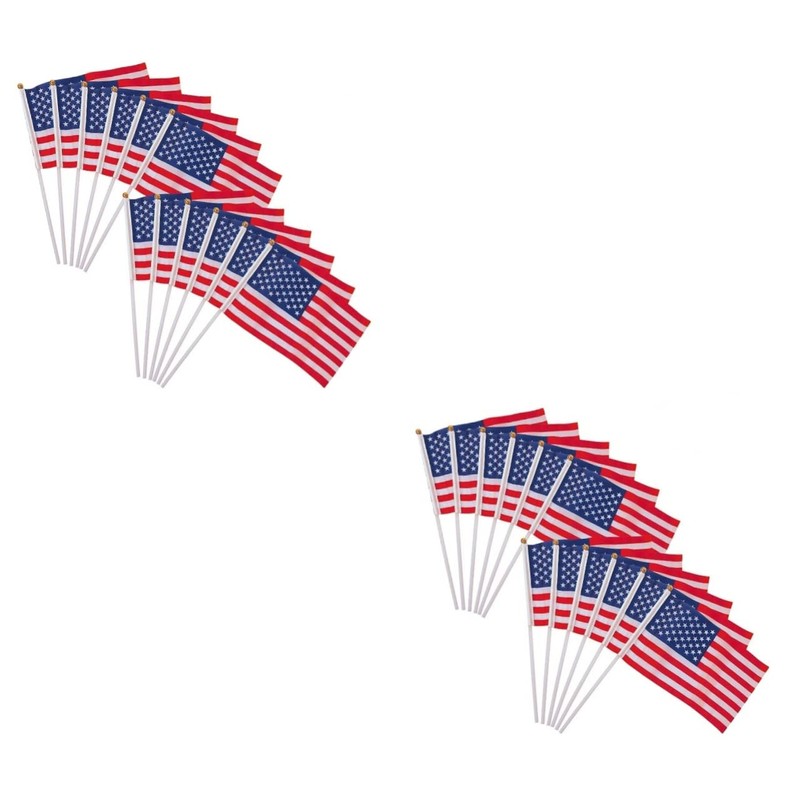 Sosoport 2sets American Flags Hand Waving Mini Usa Flag 14x21cm