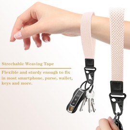 BuitBoll Stretchy Wristlet Keychain, Wrist Lanyard Strap Key Chain Holder to Hold Keys Wallet Phone ID Badge for Men Women, Lightpink, Small