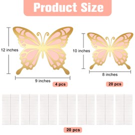 24 Pcs Large Butterfly Party Decoration 3D Butterfly Wall Decor 2 Layer Paper Butterfly Giant Paper Butterfly Sticker in 2 Size Big Butterfly for Birthday Baby Shower Nursery Wedding (Gold Purple)