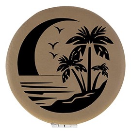 Enthoozies Beach Palm Trees Light Brown Laser Engraved Leatherette Compact Mirror - Stylish and Practical Portable Makeup Mirror - 2.5 Inch Diameter