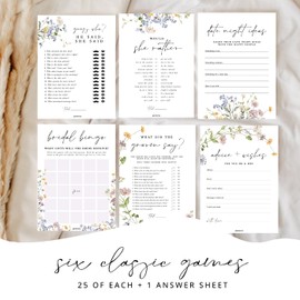 GardenCity Bridal Shower Games Set for 25 Guests - 6 Fun Activities, Double-Sided Cards (Floral)